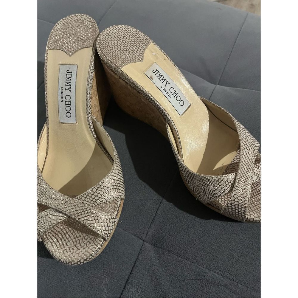Jimmy Choo Neutral Snake-Print Wedge Heels